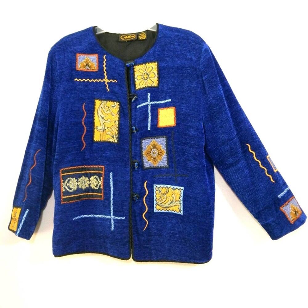 Allure chenille glass button embrd applq jacket M